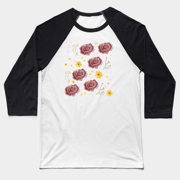 Colorful Floral Design Baseball T-Shirt by In Beauty We Trust